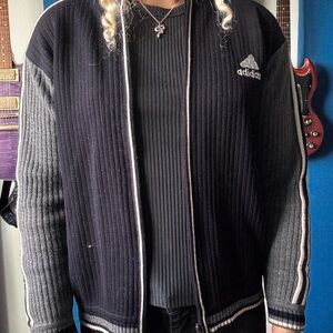 Adidas Men's Black and Gray Zip-Up Sweater